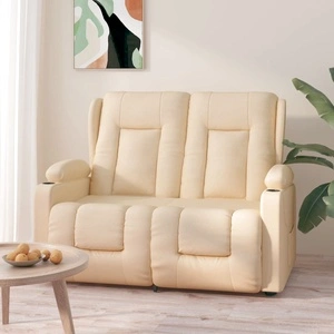 2-местен масажен реклайнер с държачи за чаши, кремав, текстил