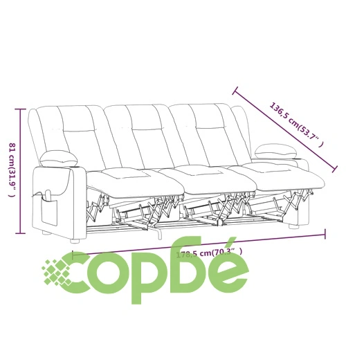 3-местен масажен реклайнер с държачи за чаши светлосив текстил ➤ топ цена ➤ sorbe.bg