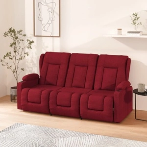 3-местен масажен реклайнер с държачи за чаши виненочервен плат