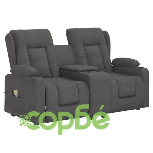 2-местен масажен реклайнер с държачи за чаши, тъмносив, текстил ➤ топ цена ➤ sorbe.bg