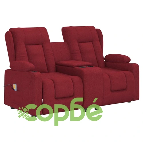 2-местен масажен реклайнер с държачи за чаши виненочервен плат ➤ топ цена ➤ sorbe.bg