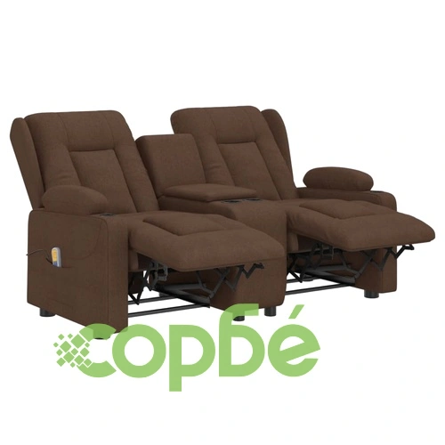 2-местен масажен реклайнер с държачи за чаши, кафяв, текстил ➤ топ цена ➤ sorbe.bg