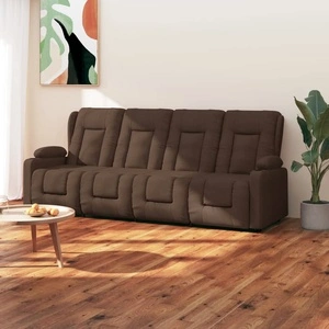 4-местен масажен реклайнер с държачи за чаши, кафяв, текстил