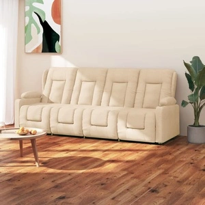 4-местен масажен реклайнер с държачи за чаши, кремав, текстил