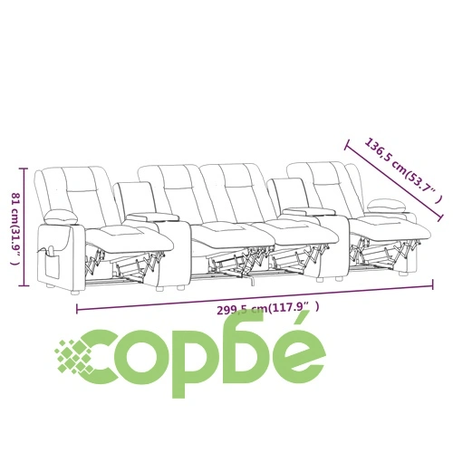 4-местен масажен реклайнер с държачи за чаши светлосив текстил ➤ топ цена ➤ sorbe.bg