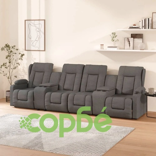 4-местен масажен реклайнер с държачи за чаши светлосив текстил ➤ топ цена ➤ sorbe.bg