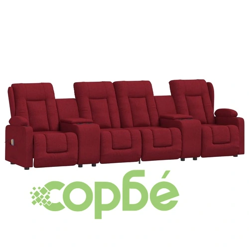4-местен масажен реклайнер с държачи за чаши виненочервен плат ➤ топ цена ➤ sorbe.bg