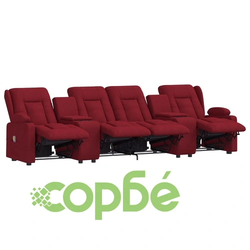 4-местен масажен реклайнер с държачи за чаши виненочервен плат ➤ топ цена ➤ sorbe.bg