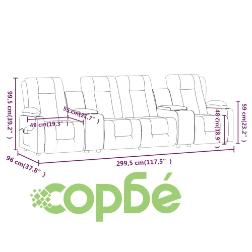 4-местен масажен реклайнер с държачи за чаши виненочервен плат ➤ топ цена ➤ sorbe.bg