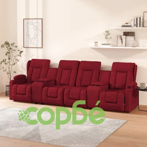 4-местен масажен реклайнер с държачи за чаши виненочервен плат ➤ топ цена ➤ sorbe.bg