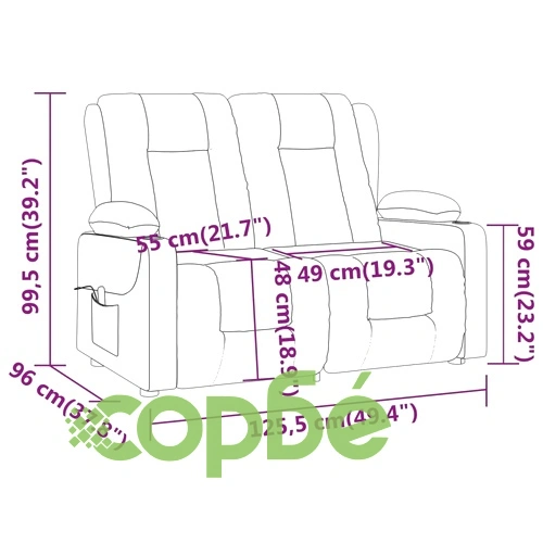 2-местен масажен реклайнер с държачи за чаши, черен, еко кожа ➤ топ цена ➤ sorbe.bg