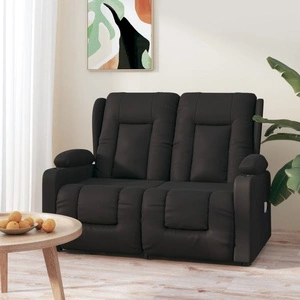 2-местен масажен реклайнер с държачи за чаши, черен, еко кожа
