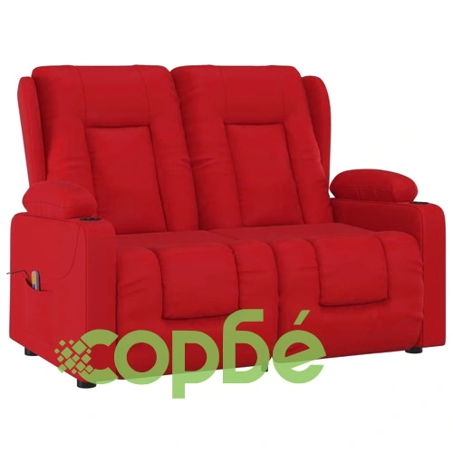 2-местен масажен реклайнер с държачи за чаши червен еко кожа ➤ топ цена ➤ sorbe.bg