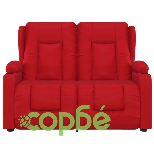 2-местен масажен реклайнер с държачи за чаши червен еко кожа ➤ топ цена ➤ sorbe.bg