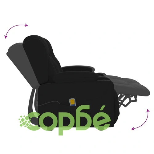 2-местен масажен реклайнер с държачи за чаши, черен, еко кожа ➤ топ цена ➤ sorbe.bg