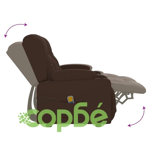 2-местен масажен реклайнер с държачи за чаши, кафяв, еко кожа ➤ топ цена ➤ sorbe.bg