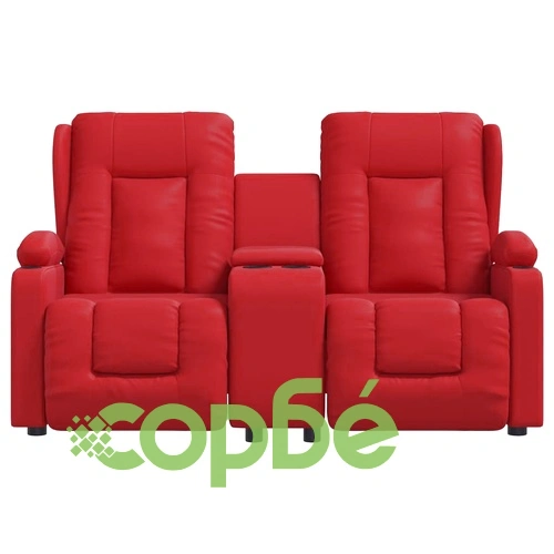 2-местен масажен реклайнер с държачи за чаши червен еко кожа ➤ топ цена ➤ sorbe.bg