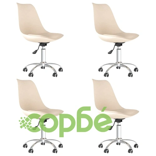 Въртящи се трапезни столове, 4 бр, кремави, текстил ➤ топ цена ➤ sorbe.bg