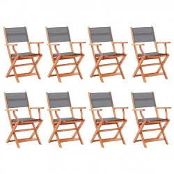 Сгъваеми градински столове 8 бр сиви евкалипт масив и текстил