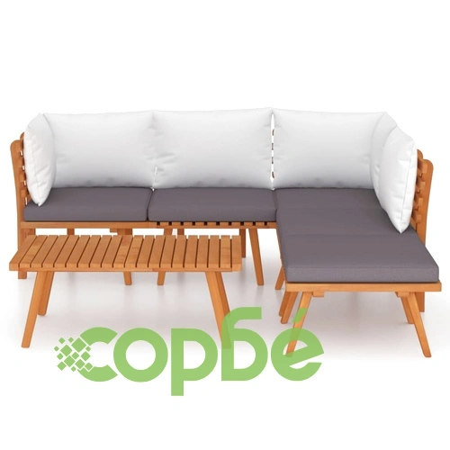 Градински лаундж комплект с възглавници, 6 части, акация масив ➤ топ цена ➤ sorbe.bg