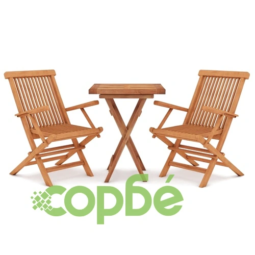 Градински трапезен комплект, 3 части, тиково дърво масив ➤ топ цена ➤ sorbe.bg