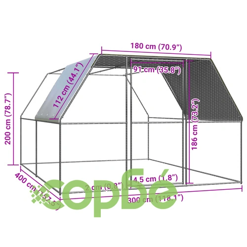 Птичарник на открито, 3x4x2 м, поцинкована стомана ➤ топ цена ➤ sorbe.bg