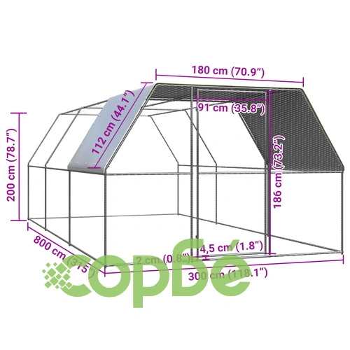 Птичарник на открито, 3x8x2 м, поцинкована стомана ➤ топ цена ➤ sorbe.bg