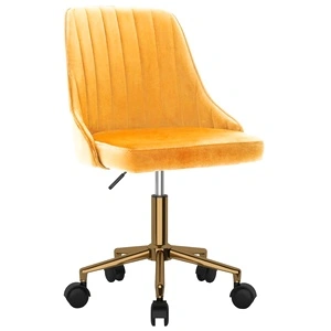 Въртящ се офис стол, жълт, кадифе