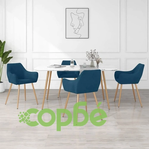 Трапезни столове, 4 бр, сини, кадифе ➤ топ цена ➤ sorbe.bg