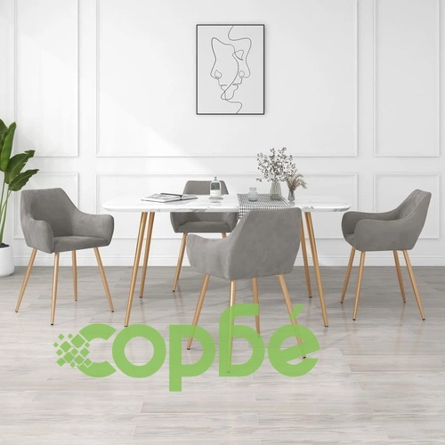 Трапезни столове, 4 бр, светлосиви, кадифе ➤ топ цена ➤ sorbe.bg