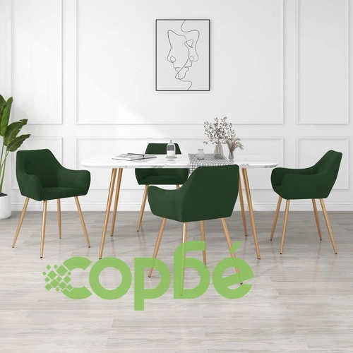 Трапезни столове, 4 бр, тъмнозелени, кадифе ➤ топ цена ➤ sorbe.bg