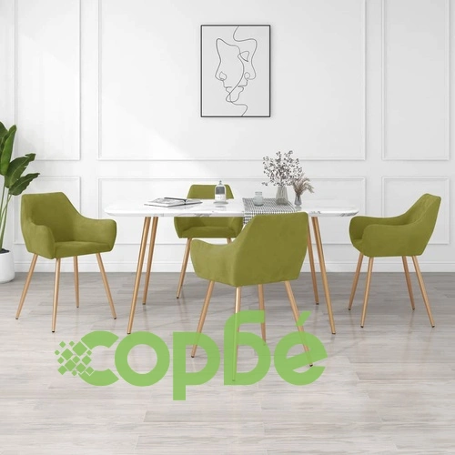 Трапезни столове, 4 бр, светлозелени, кадифе ➤ топ цена ➤ sorbe.bg