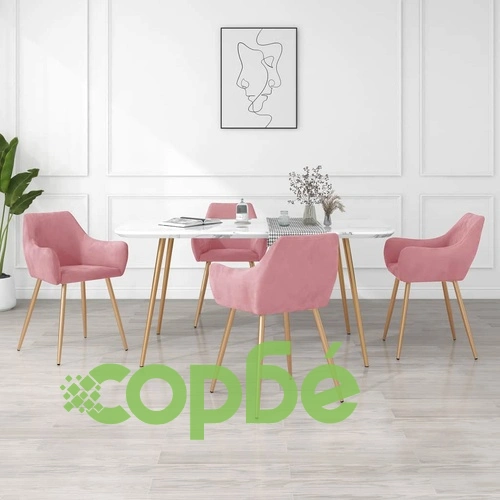 Трапезни столове, 4 бр, розови, кадифе ➤ топ цена ➤ sorbe.bg