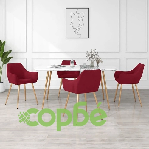 Трапезни столове, 4 бр, виненочервени, кадифе ➤ топ цена ➤ sorbe.bg