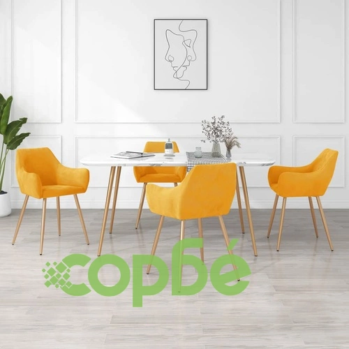 Трапезни столове, 4 бр, жълти, кадифе ➤ топ цена ➤ sorbe.bg
