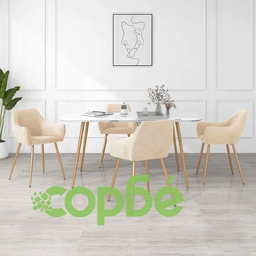 Трапезни столове, 4 бр, кремави, кадифе ➤ топ цена ➤ sorbe.bg