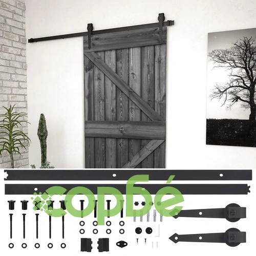 Плъзгаща врата с монтажни части, 80x210 см, бор масив, черна ➤ топ цена ➤ sorbe.bg