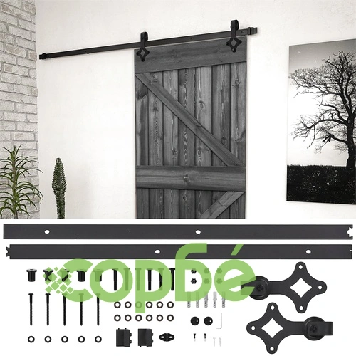 Плъзгаща врата с монтажни части, 80x210 см, бор масив, черна ➤ топ цена ➤ sorbe.bg