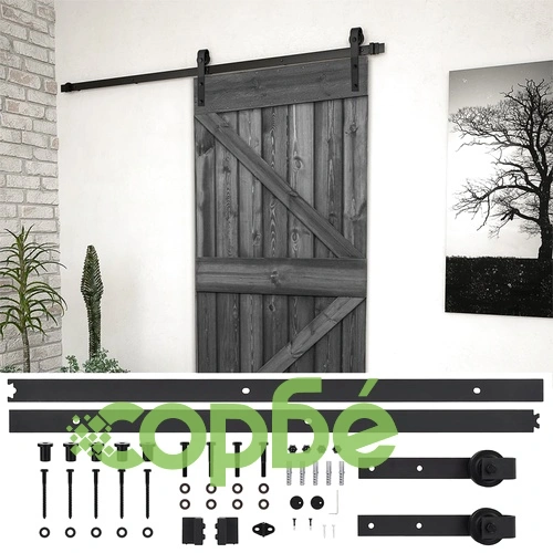 Плъзгаща врата с монтажни части, 80x210 см, бор масив, черна ➤ топ цена ➤ sorbe.bg