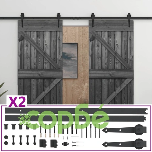 Плъзгаща врата с монтажни части, 80x210 см, бор масив, черна ➤ топ цена ➤ sorbe.bg