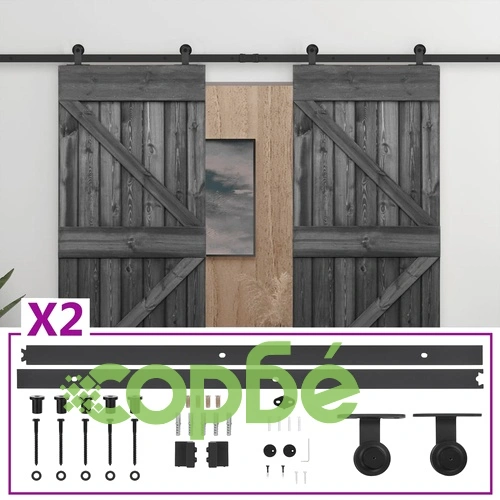 Плъзгаща врата с монтажни части, 80x210 см, бор масив, черна ➤ топ цена ➤ sorbe.bg