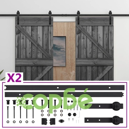 Плъзгаща врата с монтажни части, 80x210 см, бор масив, черна ➤ топ цена ➤ sorbe.bg