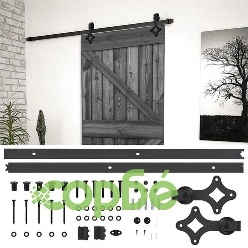 Плъзгаща врата с монтажни части, 90x210 см, бор масив, черна ➤ топ цена ➤ sorbe.bg