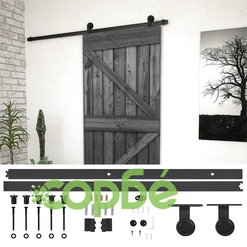 Плъзгаща врата с монтажни части, 90x210 см, бор масив, черна ➤ топ цена ➤ sorbe.bg