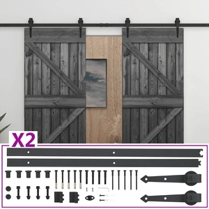 Плъзгаща врата с монтажни части, 90x210 см, бор масив, черна