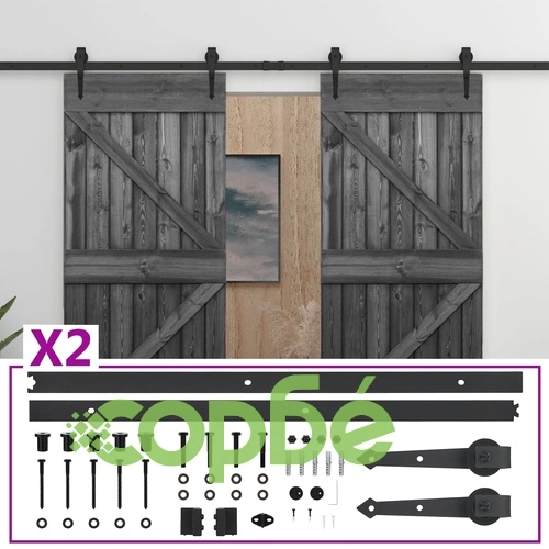 Плъзгаща врата с монтажни части, 90x210 см, бор масив, черна ➤ топ цена ➤ sorbe.bg