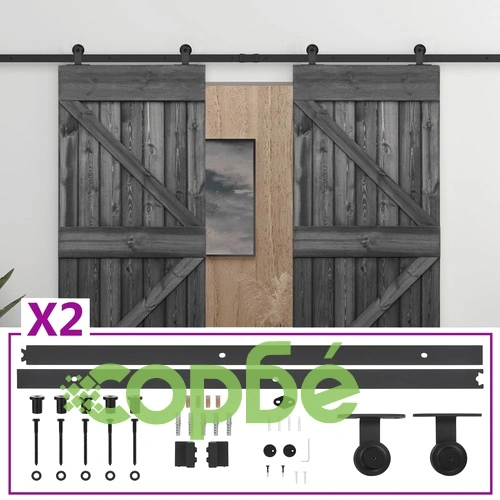 Плъзгаща врата с монтажни части, 90x210 см, бор масив, черна ➤ топ цена ➤ sorbe.bg