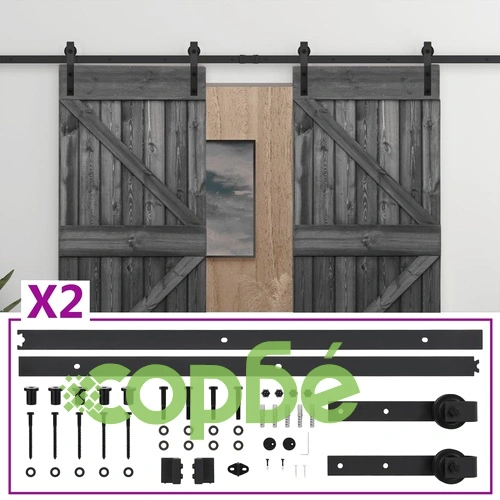 Плъзгаща врата с монтажни части, 90x210 см, бор масив, черна ➤ топ цена ➤ sorbe.bg