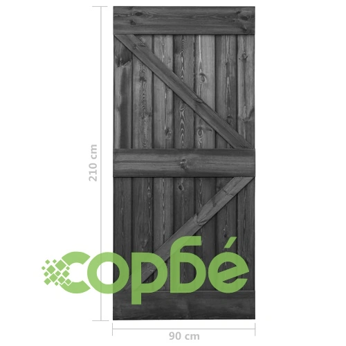 Плъзгаща врата с монтажни части, 90x210 см, бор масив, черна ➤ топ цена ➤ sorbe.bg