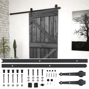 Плъзгаща врата с монтажни части, 100x210 см, бор масив, черна